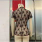 TO1401 Sheer Mesh Lace Short Sleeve Top