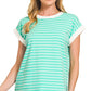 3534 Contrast Trim Cap Sleeve Stripe Tee CT-3543Y
