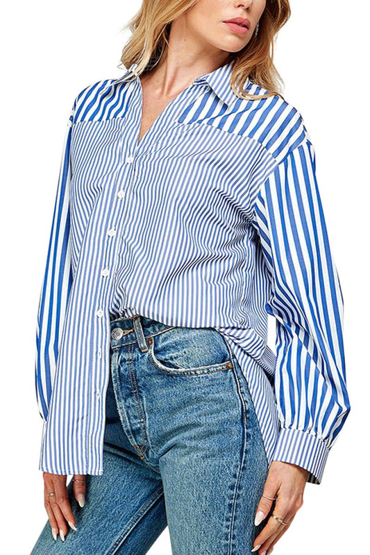 24351O Button Down Stiped Long Sleeves Top