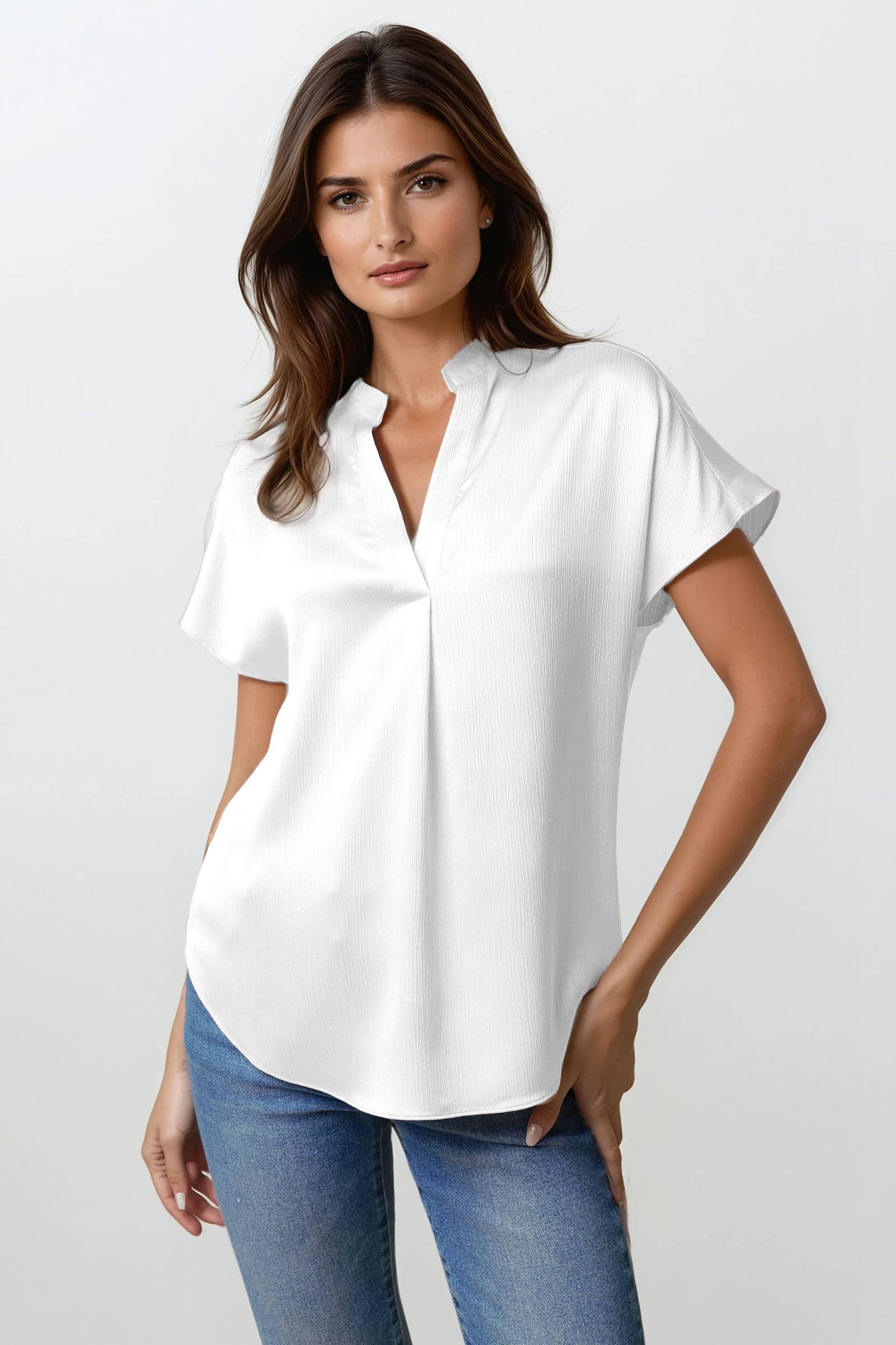 Drop Shoulder Blouse In Crinkle Satin