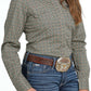 Shirt Women’s Cinch Long Sleeve Olive Print MSW9201044