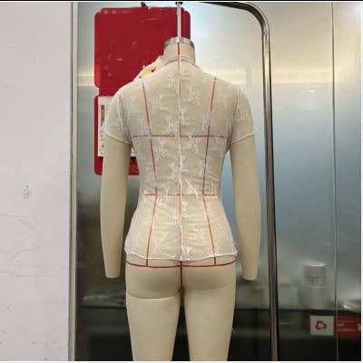 TO1401 Sheer Mesh Lace Short Sleeve Top