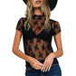 TO1401 Sheer Mesh Lace Short Sleeve Top
