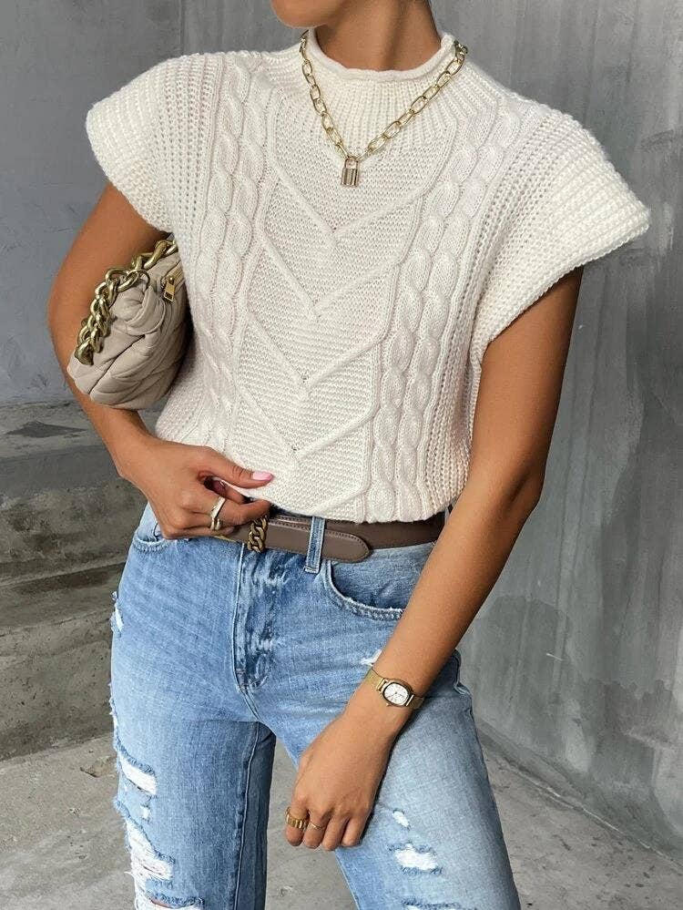 Outerwear Cable Knit Turtleneck Vest TO1830, CWOSWSL0141