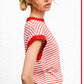 JDT7710 Shirts Women’s Nautical Cap Sleeve Striped Top 4th of july