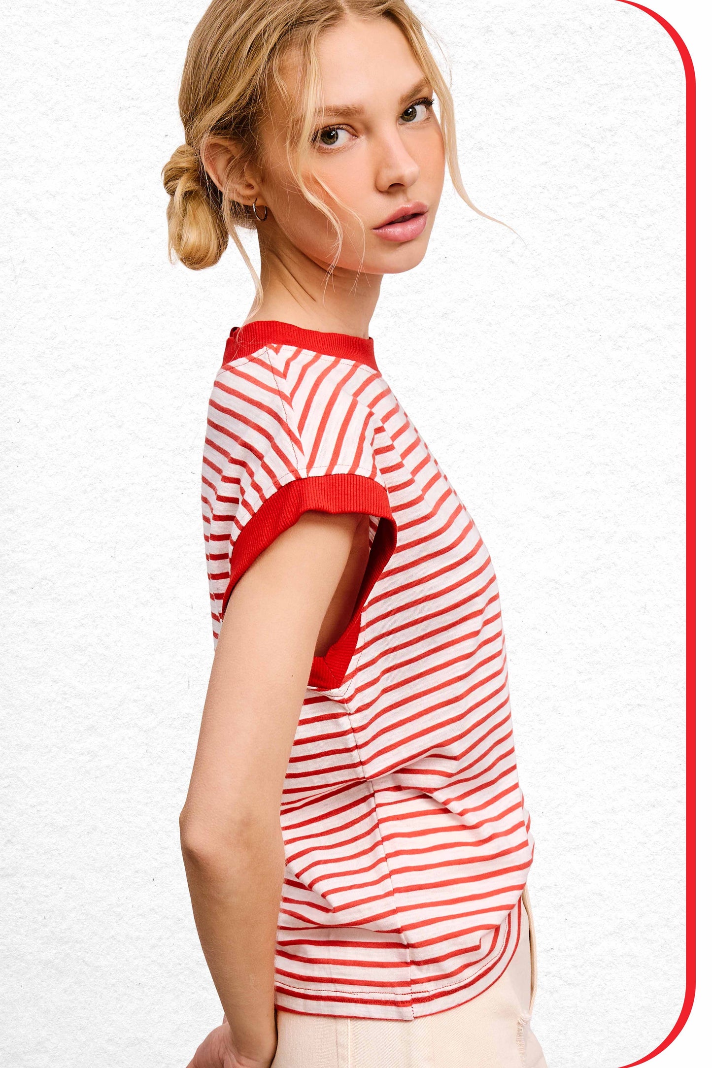 JDT7710 Shirts Women’s Nautical Cap Sleeve Striped Top 4th of july