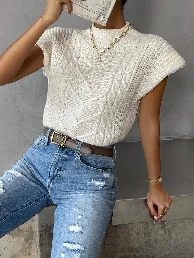 Outerwear Cable Knit Turtleneck Vest TO1830, CWOSWSL0141