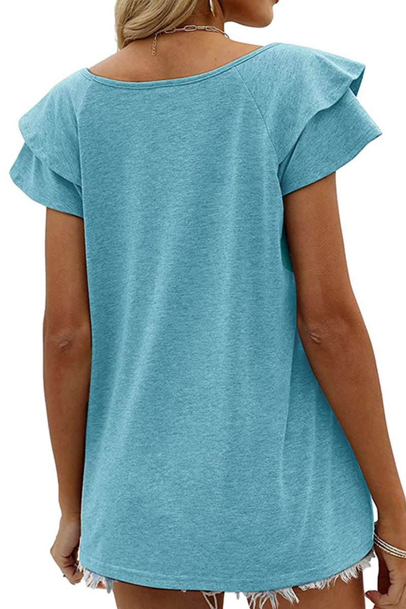 Women’s Shirt Doubble Sleeve Ruffle V Neck CWTTSO527