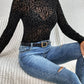 TO1494 Sheer Mesh Mock Neck Top