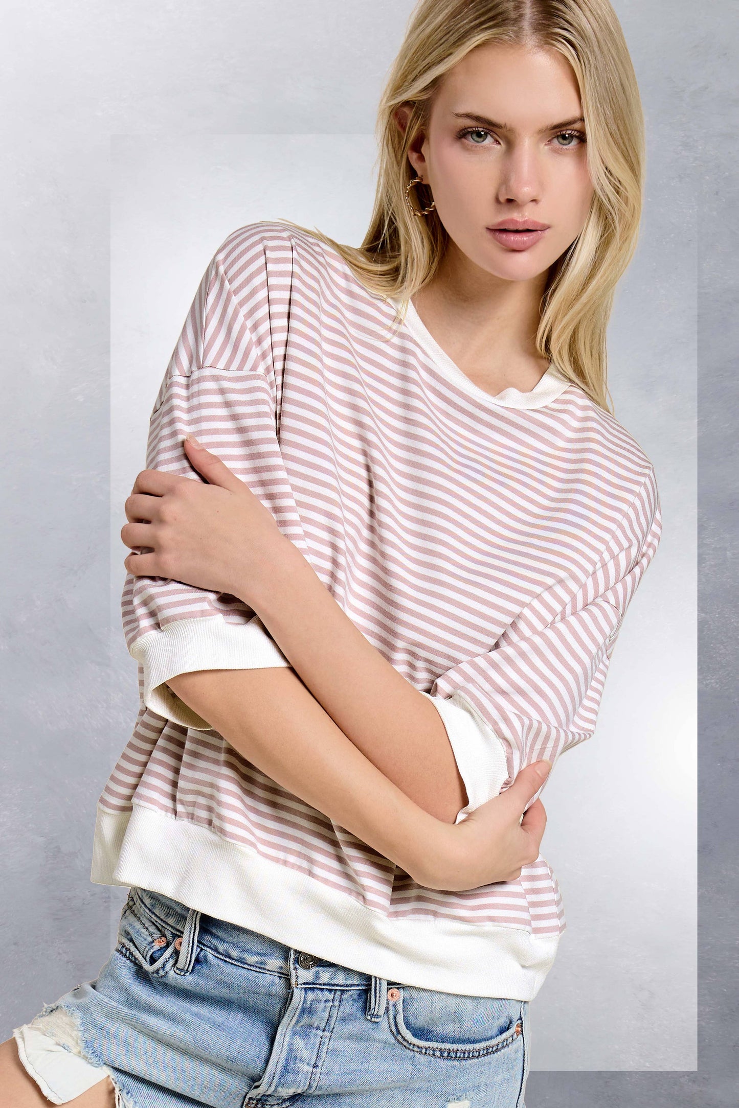 Shits Women’s Loose Fit Striped Short Sleeve Crew Neckline Top MCT7688