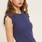 HCT7692-Stretchy Brushed Ruffle Sleeve Stripe Tank Top