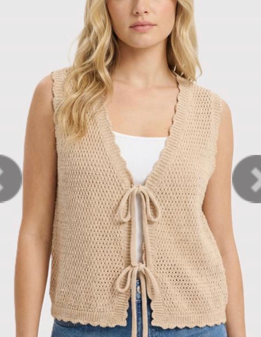 55913A Sweater Vest Tie front Shirt Women’s Top Cardigan