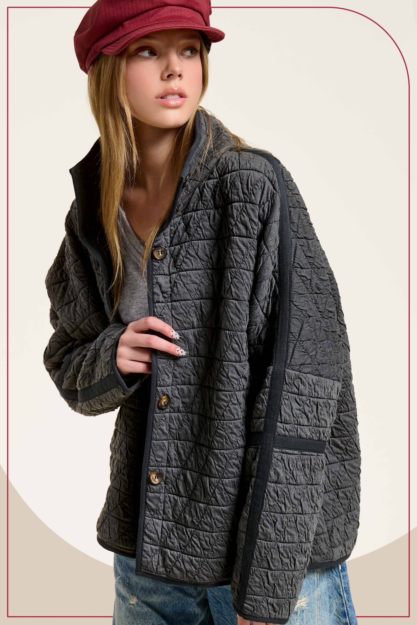 Outerwear Women’s Oversized Soft Quilted Button Down Jacket JKT1787