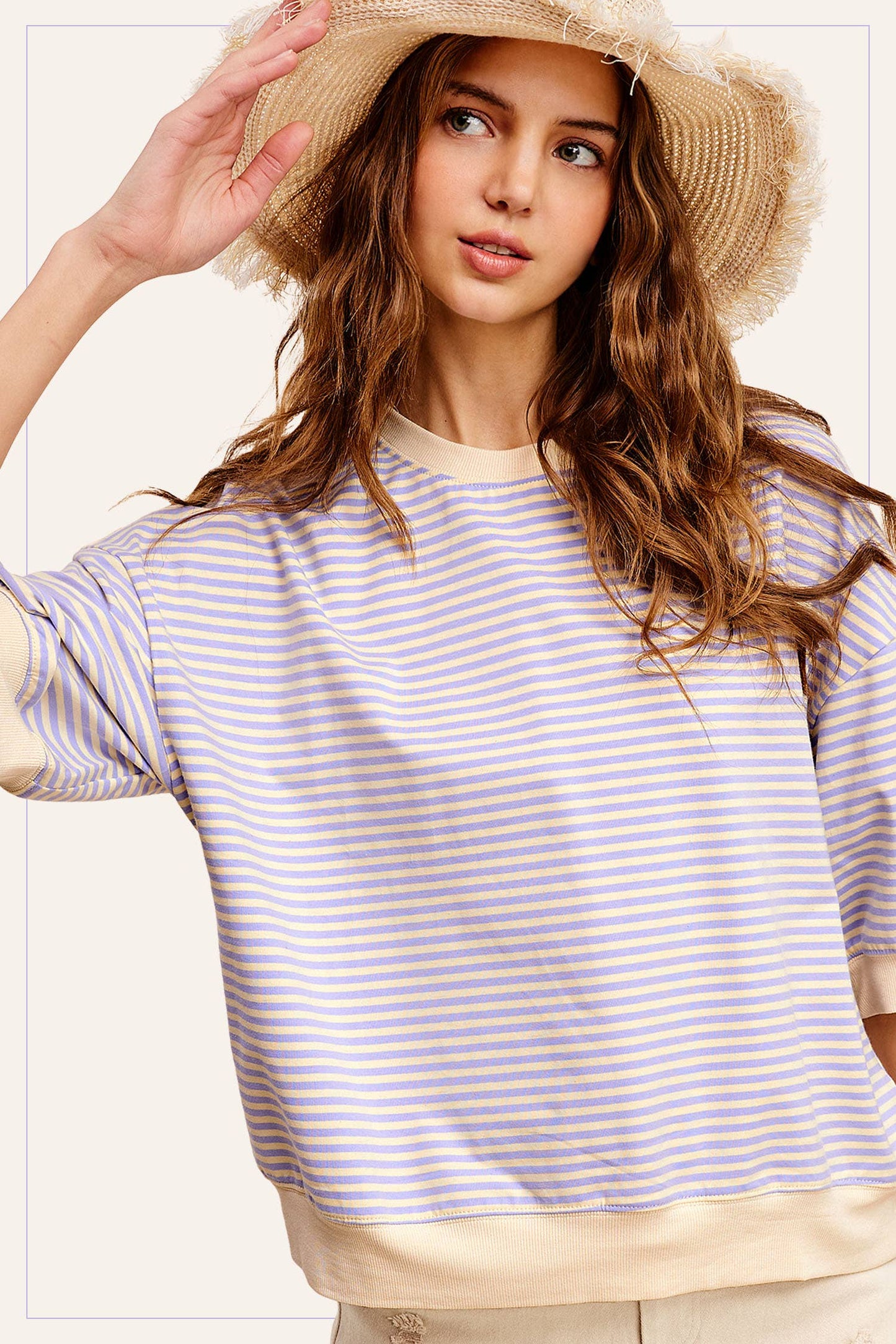 Shits Women’s Loose Fit Striped Short Sleeve Crew Neckline Top MCT7688