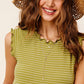 HCT7692-Stretchy Brushed Ruffle Sleeve Stripe Tank Top