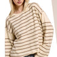 MCS3588-Striped Round Neck Loose Fit Long Sleeve Sweater