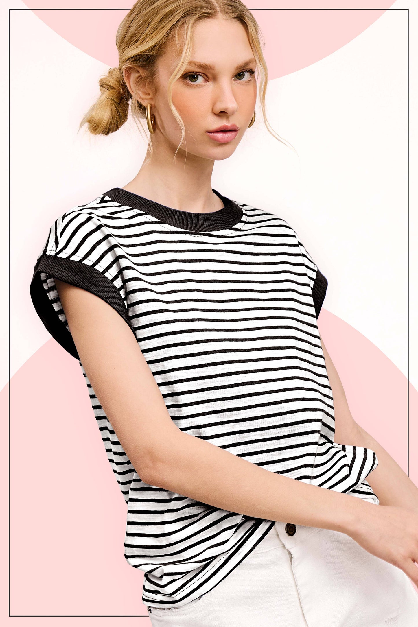 JDT7710 Shirts Women’s Nautical Cap Sleeve Striped Top 4th of july