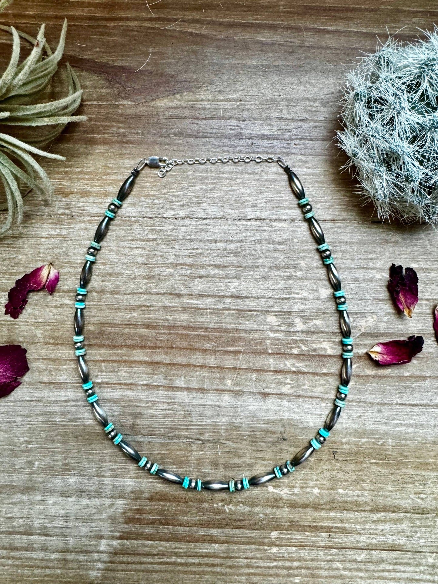 Torpedo choker Sterling Silver Pearls and turquoise choker CHO-NAV-049-TUR