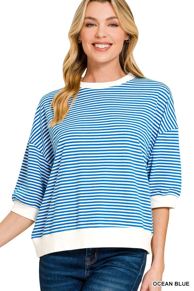Striped Contrast Trim Banded Bottom Top