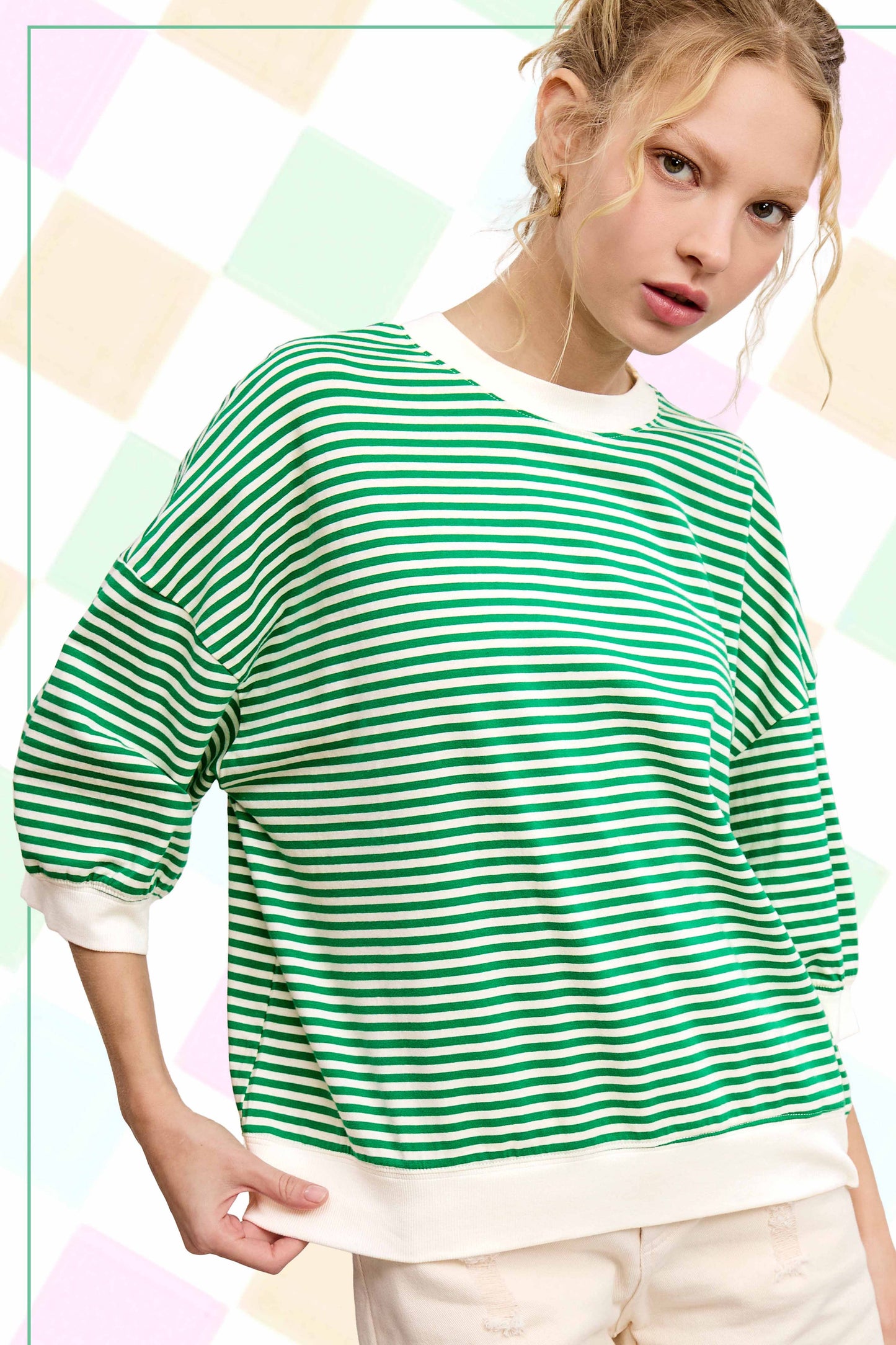 Shits Women’s Loose Fit Striped Short Sleeve Crew Neckline Top MCT7688