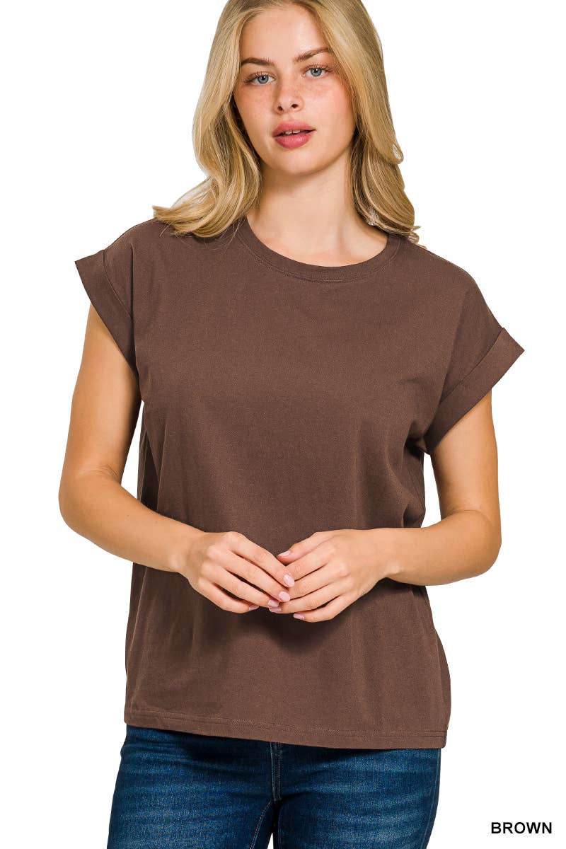 3381 Round Neck Folded Short Sleeve T-shirt CT3381Y