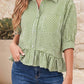 D0525 Plaid Half Sleeve Ruffle Hem Button Down Shirt