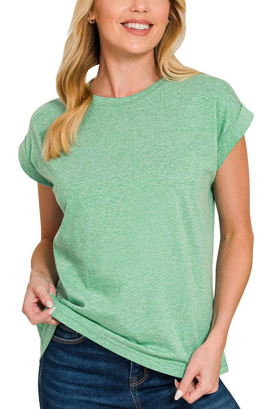 3381 Round Neck Folded Short Sleeve T-shirt CT3381Y