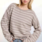 MCS3588-Striped Round Neck Loose Fit Long Sleeve Sweater