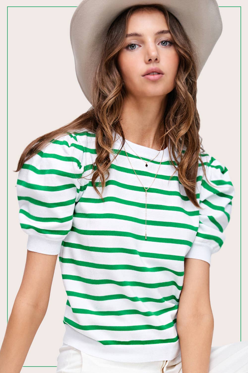 Shirts Women’s Lightweight Puff Short Sleeve Stripe Knit Top JCS3562