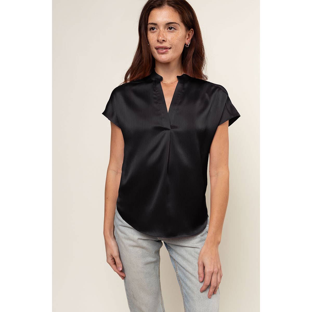 Drop Shoulder Blouse In Crinkle Satin