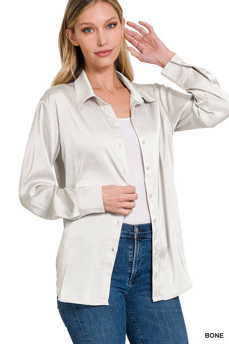 Satin Charmeuse Button Front Shirt Women’s 1170D4