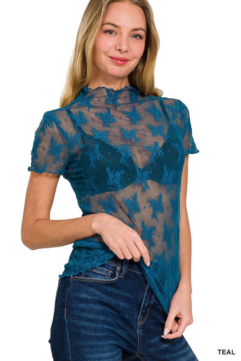 6339 Lace See-through Layering Short Sleeve Top