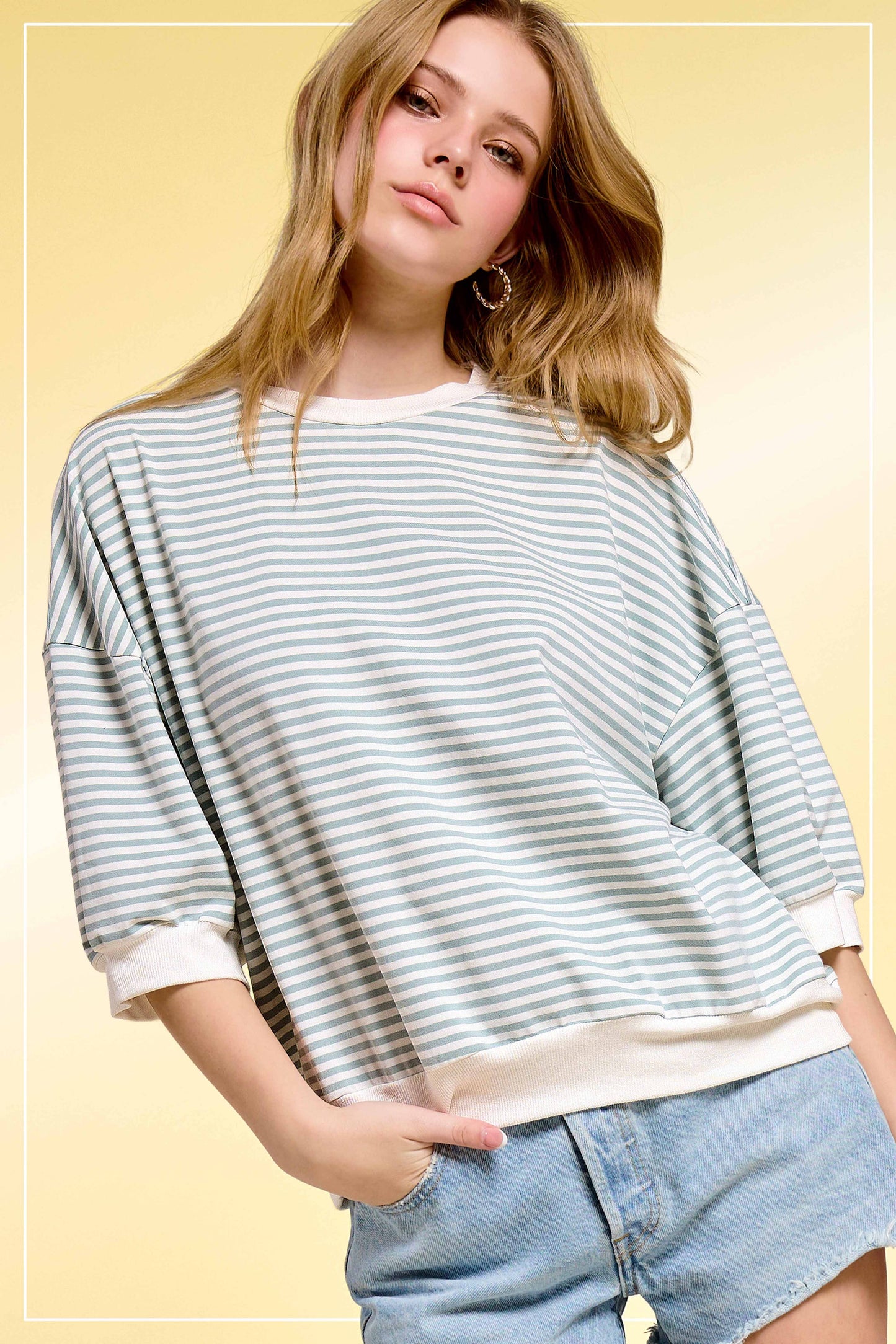 Shits Women’s Loose Fit Striped Short Sleeve Crew Neckline Top MCT7688