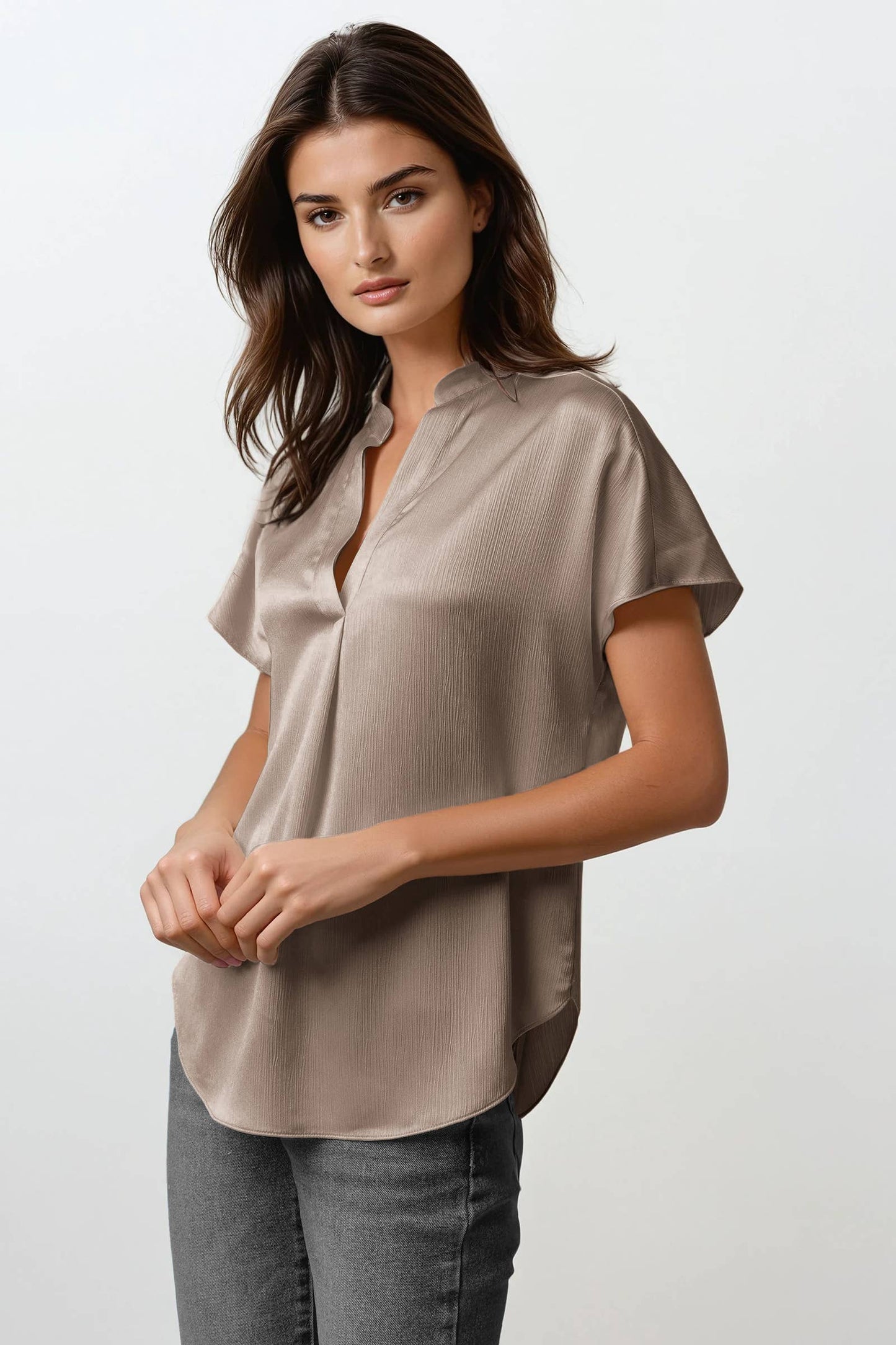 Drop Shoulder Blouse In Crinkle Satin