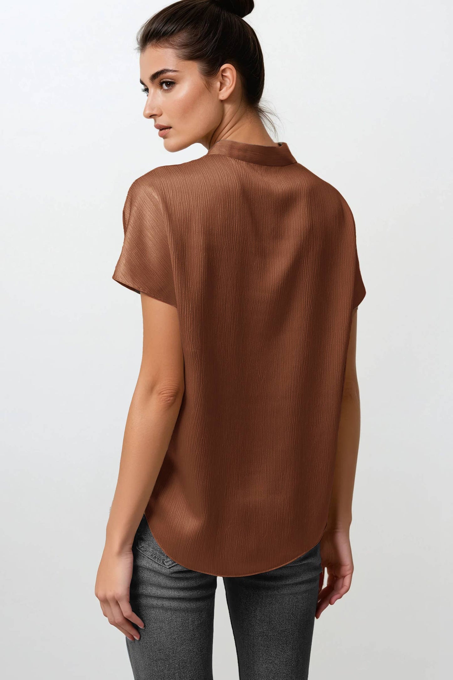 Drop Shoulder Blouse In Crinkle Satin