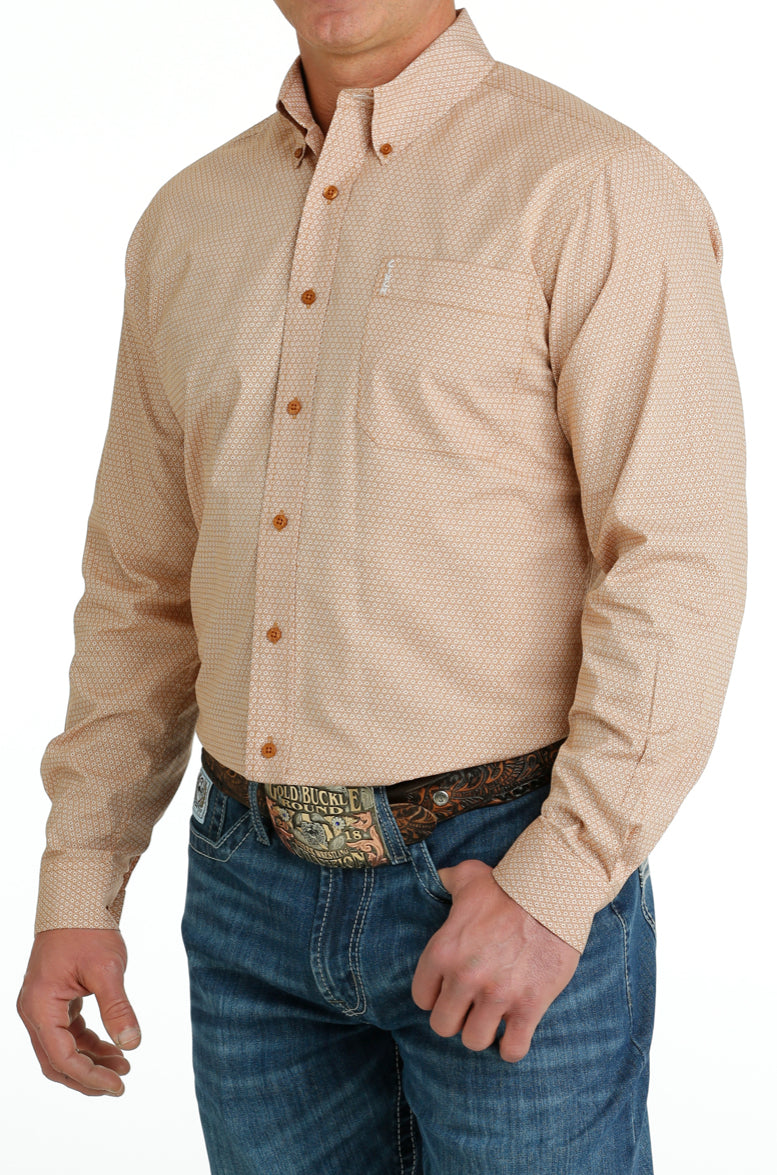 Shirts Men’s Cinch Modern Fit Tan Geo Print Long Sleeve Buton Up MTW1347091