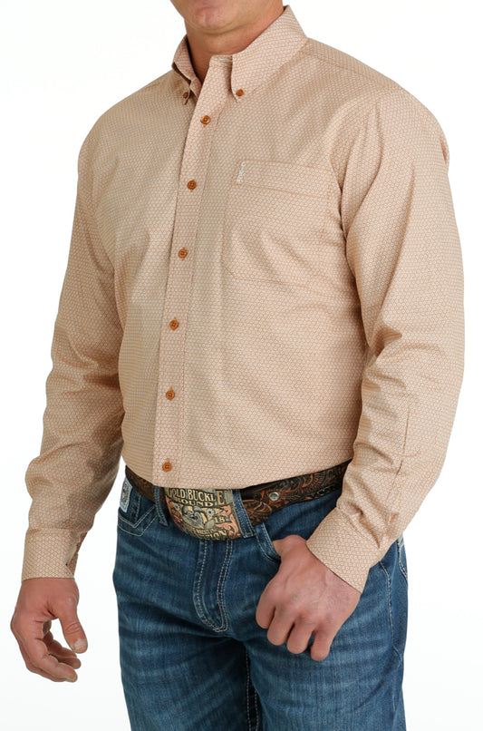 Shirts Men’s Cinch Modern Fit Tan Geo Print Long Sleeve Buton Up MTW1347091