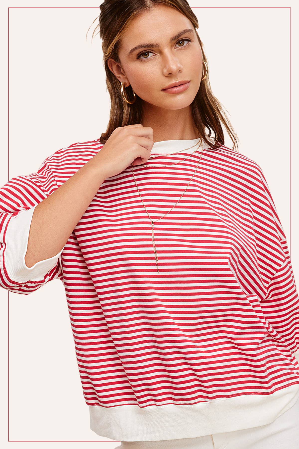 Shits Women’s Loose Fit Striped Short Sleeve Crew Neckline Top MCT7688
