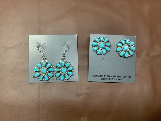 Jewelry Earnings Sterling Silver And Turquoise Flower