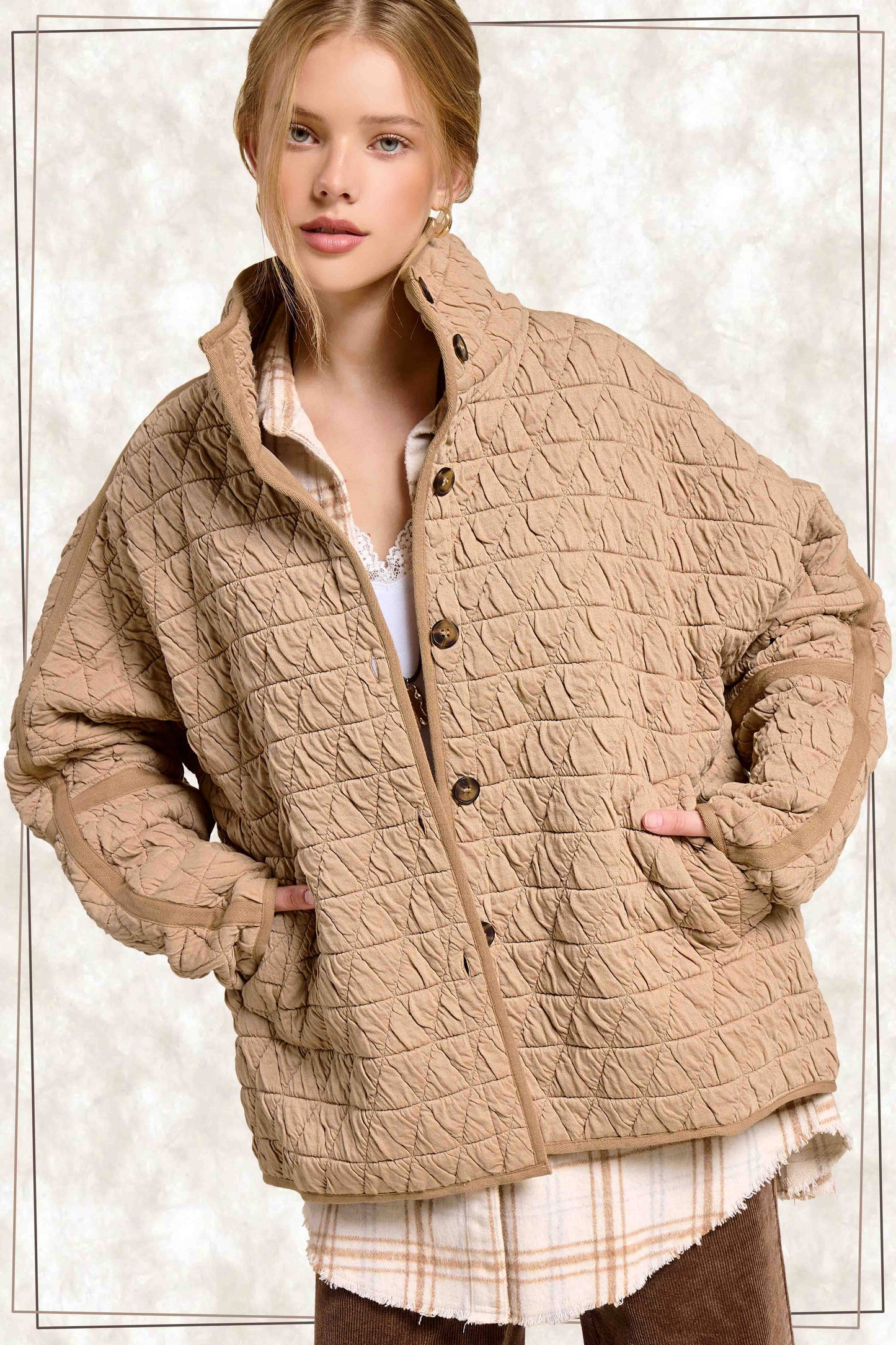 Outerwear Women’s Oversized Soft Quilted Button Down Jacket JKT1787