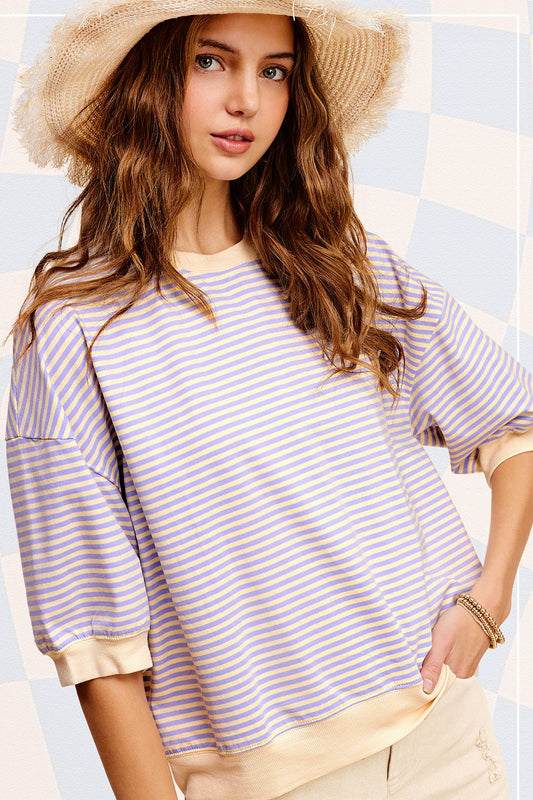 Shits Women’s Loose Fit Striped Short Sleeve Crew Neckline Top MCT7688