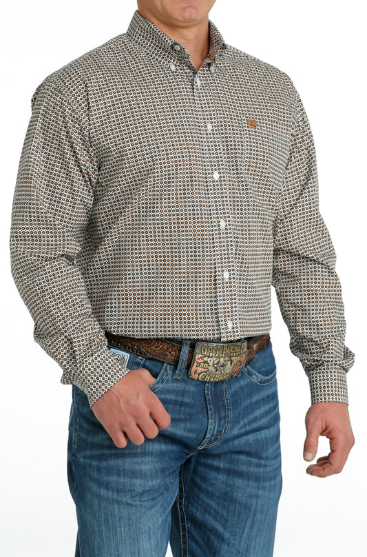 Shirts Men’s Cinch Tan and Black Geo Print Long Sleeve Button Up MTW1105665