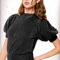 Soft Mohair Puff Short Sleeve Knit Top JCS3554