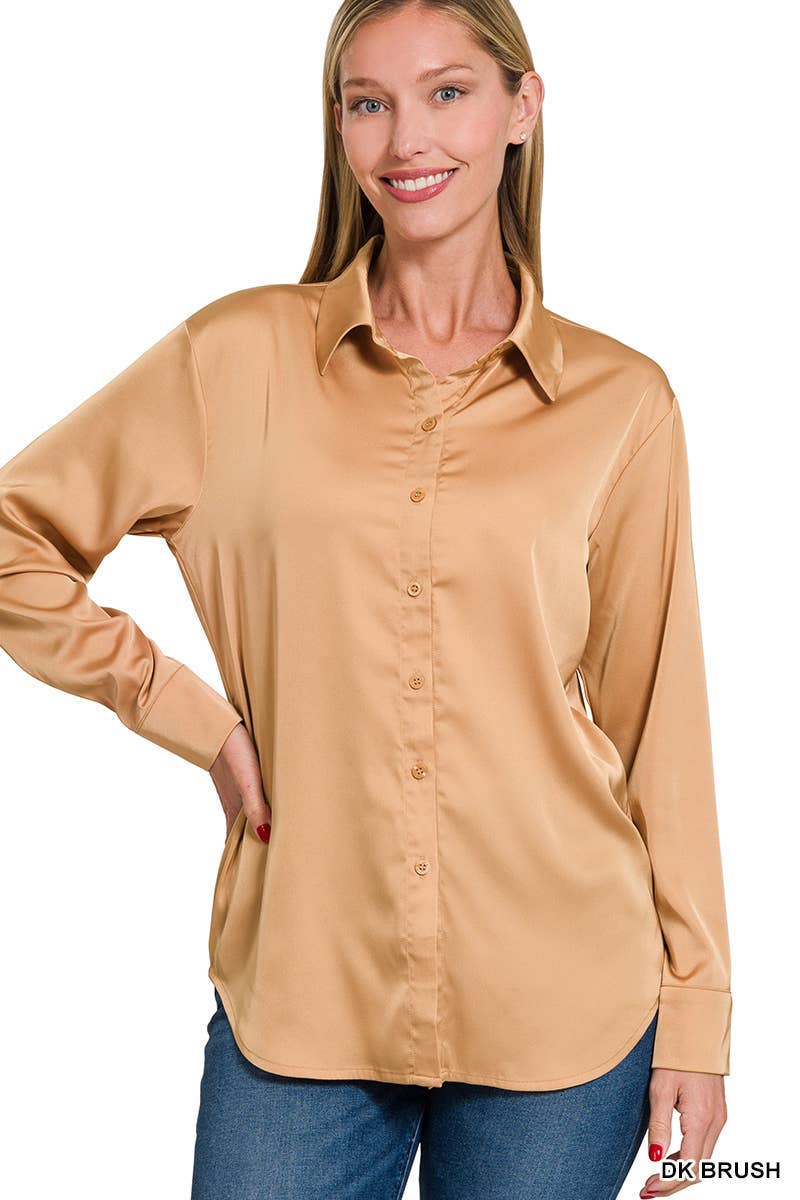 Satin Charmeuse Button Front Shirt Women’s 1170D4