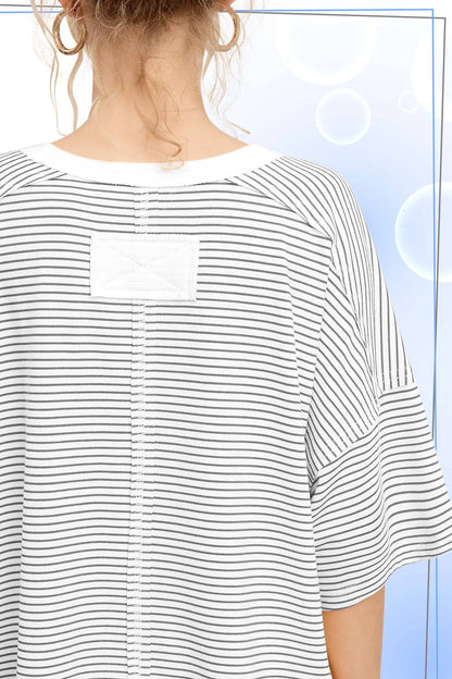 Shirts Women’s Striped Drop Shoulder Short Sleeves HDT7703