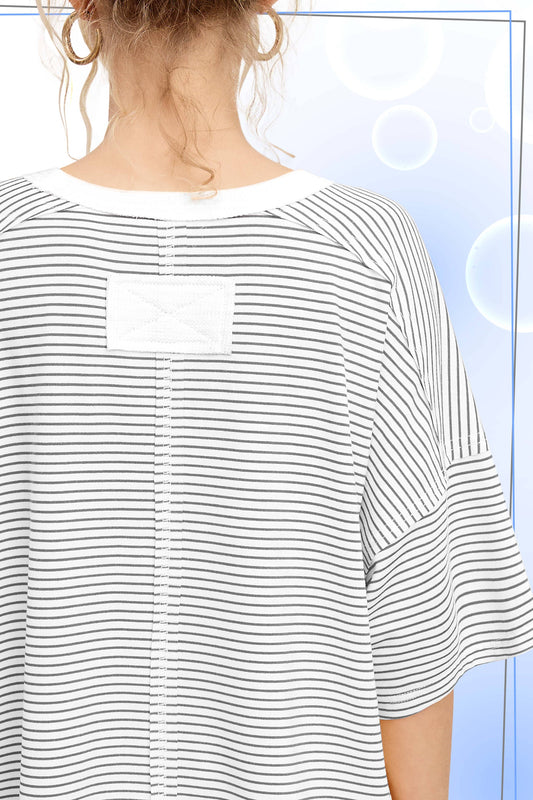 Shirts Women’s Striped Drop Shoulder Short Sleeves HDT7703