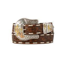 Belt Women’s Angle Ranch Brown Tooled White Stitch D140009902