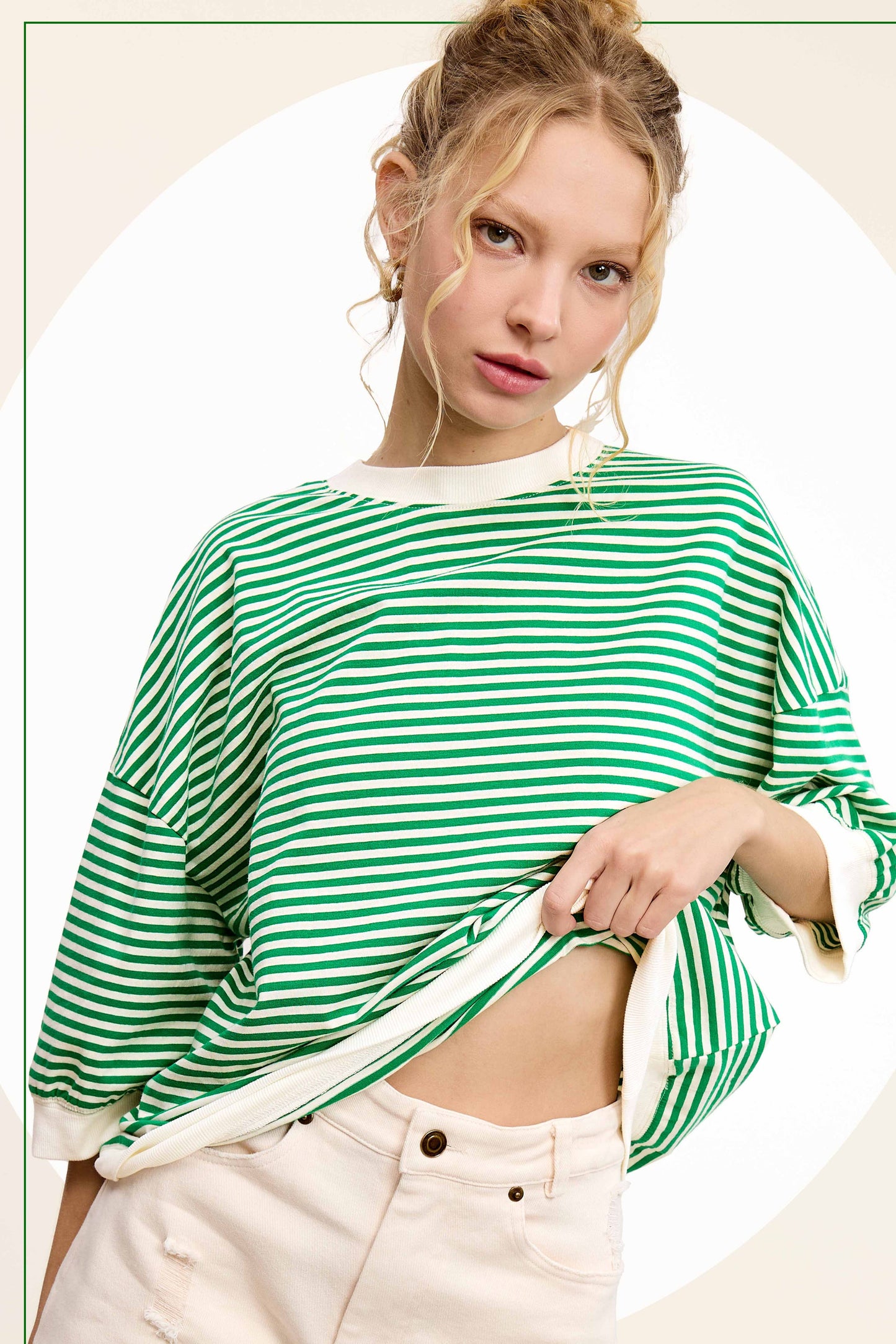 Shits Women’s Loose Fit Striped Short Sleeve Crew Neckline Top MCT7688