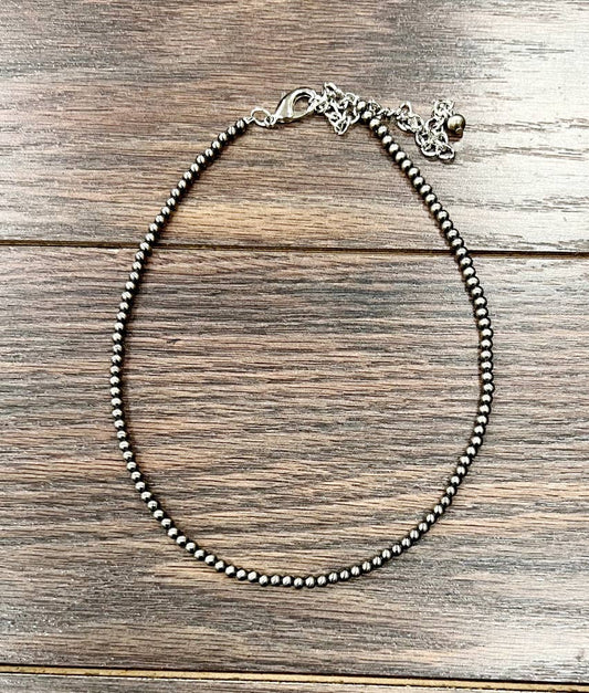 737963, 15" Handmade 4mm Polish Navajo Bead Necklace