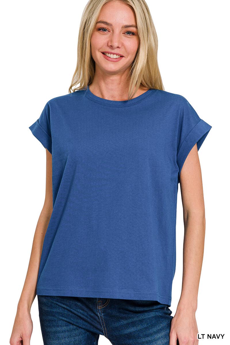 3381 Round Neck Folded Short Sleeve T-shirt CT3381Y